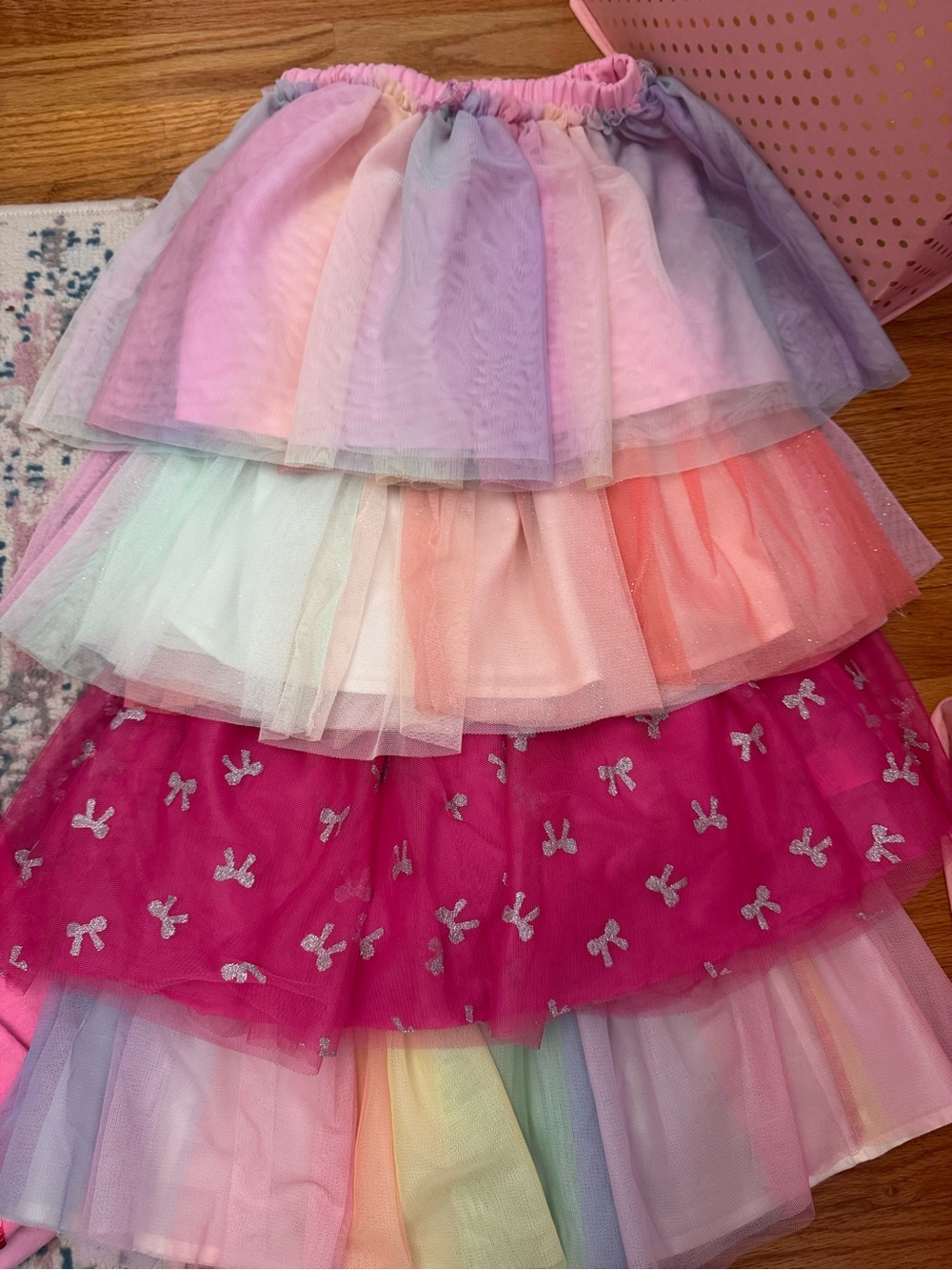 4 Girls' Rainbow Layered Tulle Skirts - Pink, Purple, Coral & Pastels